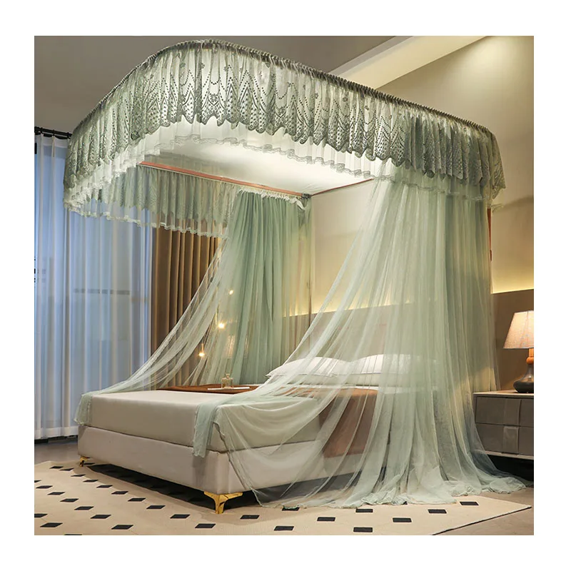 

Princess style beautiful lace interior home decoration net king bed square mosquito net