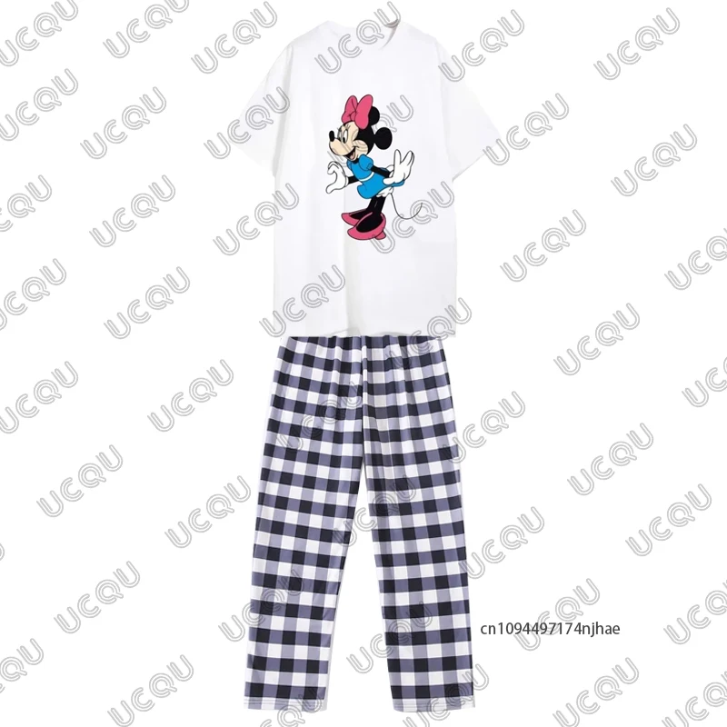 الخريف الرجال رياضية ديزني ميكي وميني تي شيرت مطبوع + منقوشة منامة السراويل مجموعات رداء غير رسمية موضة الأزواج 2 قطعة وتتسابق