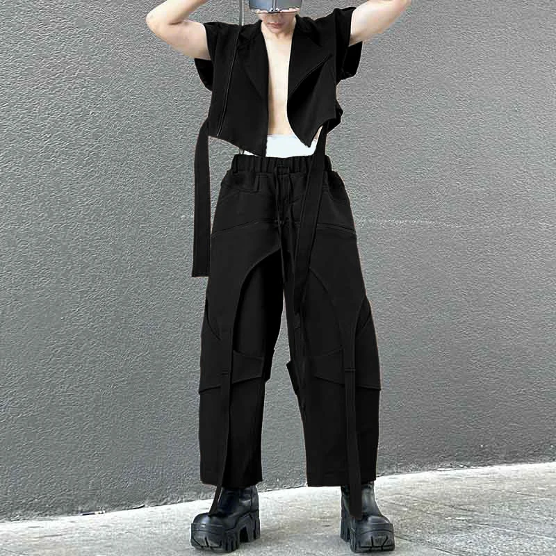 

INCERUN мужские комплекты однотонные укороченные жилеты без рукавов на молнии и брюки комплекты из двух предметов свободная уличная одежда модные мужские повседневные костюмы