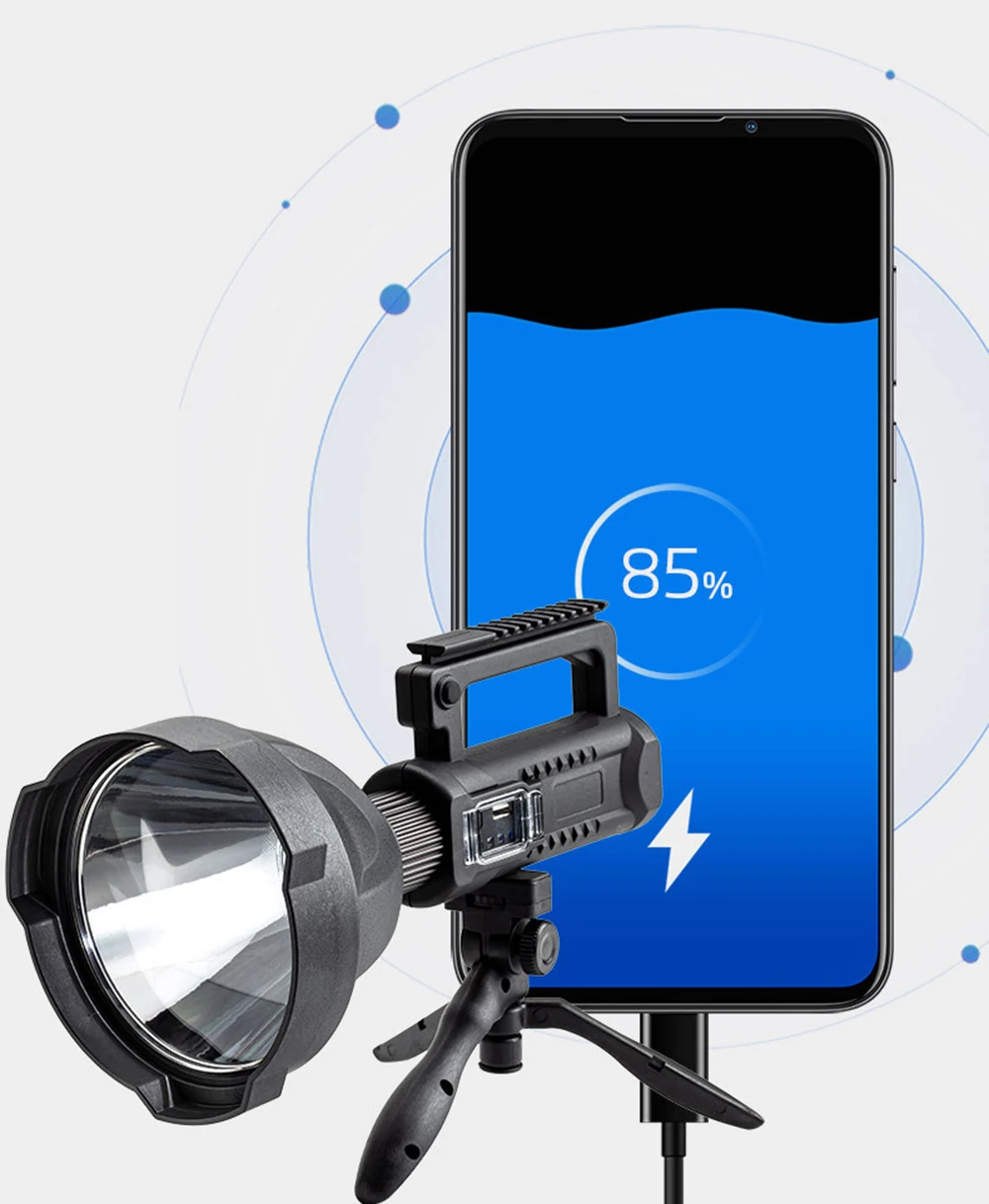 XHP70.2 LED Searchjlight Rechargeable Work Light Flashlight Waterproof Spotlight with Stand Mountable Bracket By Expeditions