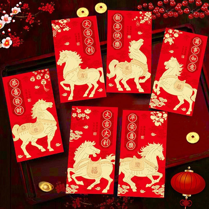 6Pcs/set Chinese New Year Money Envelope Horse Year Red Envelope Red Pocket Spring Festival Envelope