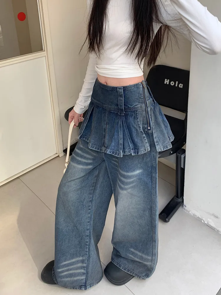2026 Cyber Y2K Streetwear Vintage Braune Baggy Stacked Jeans für Damen – Weite Bein Denim-Hose Pantalon Femme – Detail 21