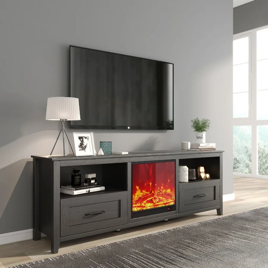 

70.08 Inch Length Black TV Stand for Living Room and Bedroom with 2 Drawers and 4 HighCapacity Storage Compartment Suitable for