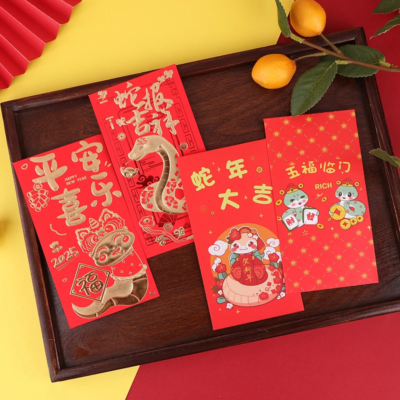 6Pcs Year Of The Snake Spring Festival Red Envelope Gift Chinese New Money Envelopes 2025 Paper Fengshui Hongbao Money Packets