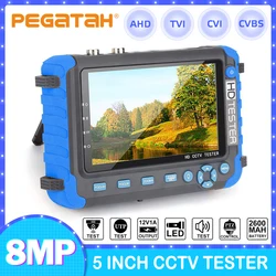 PEGATAH 8MP 4K CCTV Tester Security Camera 5 Inch TFT LCD Monitor for 4 IN 1 TVI AHD CVI Analog Security Cam Tester Video Test
