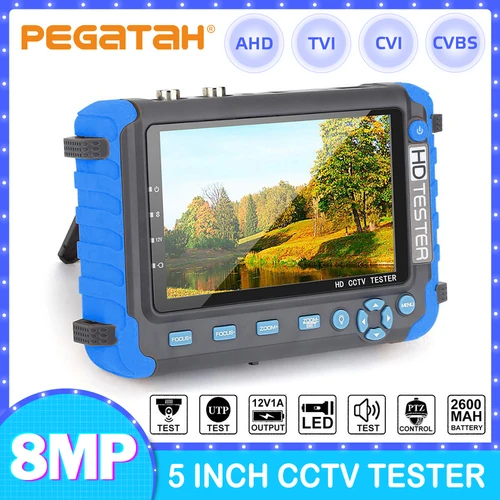 PEGATAH 8MP 4K CCTV Tester cámara de seguridad 5 pulgadas TFT LCD Monitor para 4 en 1 TVI AHD CVI cámara de seguridad analógica probador prueba de vídeo
