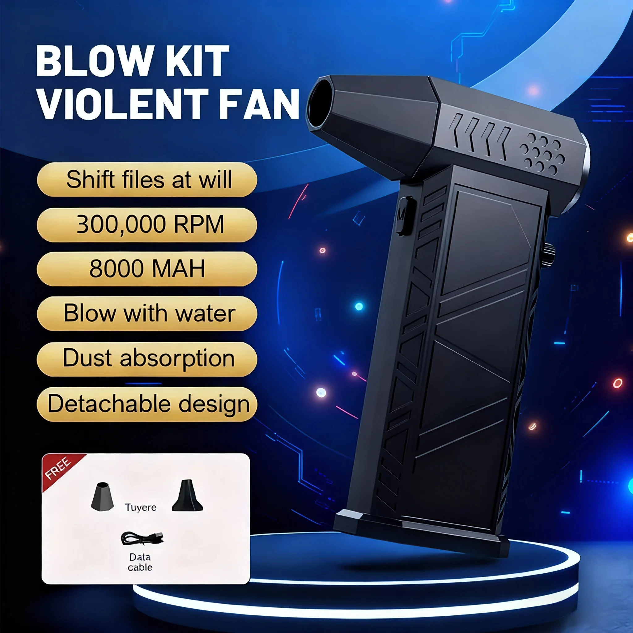 مروحة توربو مطورة، مجفف شعر X9 جديد، 300,000 دورة في الدقيقة، محرك محمول بدون فرش، مكنسة كهربائية محمولة.