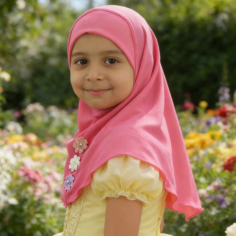 12PCS/Set Amira for 2-8 Years Kids Girls Hijab Muslim Flower Instant Scarf Islam Turban Niqab Nikab Head Wrap Headscarf Hat Cap