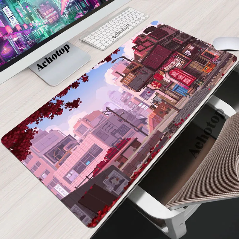 Pixel Art Gaming MousePad XXL Computer Laptop Gamer Extended Mouse Mat Large Anime Mouse Pad PC Keyboard Kawaii Street Desk Mat