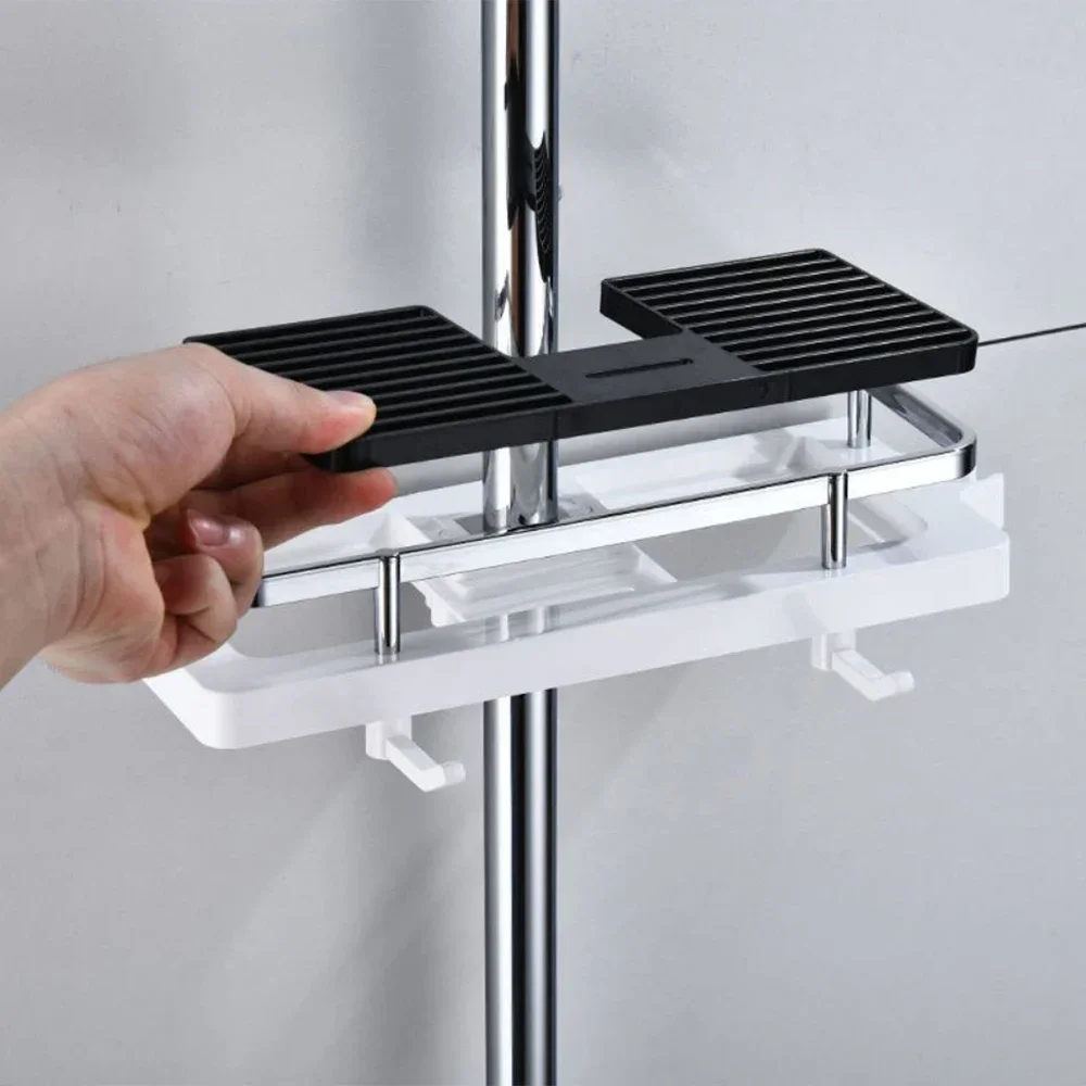 Shower Shelf Rectangle Tray Detachable Lifting Rod Soap Shampoo Storage Rack Plastic Holder Hanger Kitchen Bathroom Accessories