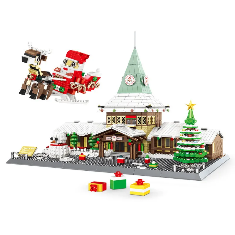 Bricks Vrolijk Kerstfeest Beroemde Architectuur Serie SANTA CLAUS KANTOOR IN ROVANIEMI Model Bouwstenen Set Klassieke MOC Speelgoed