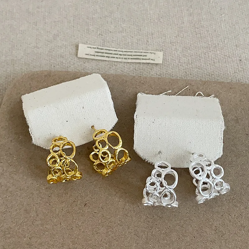 Minar Exaggerated Metallic Oval Geometric Hollow Flower Stud Earrings for Women 14K Real Gold Silver Plated Copper Daily Jewelry