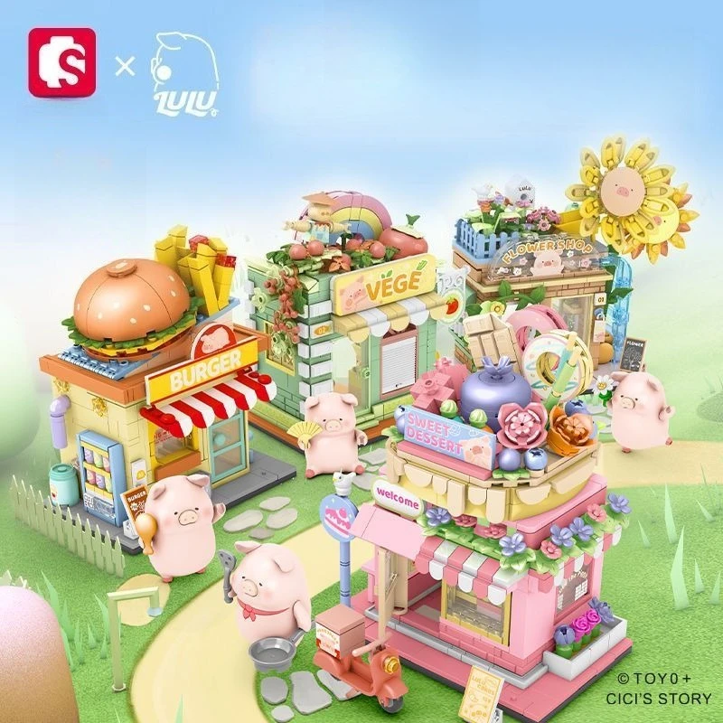 SEMBO LULU หมูบล็อกอาคาร Street View Series สถาปัตยกรรมชุดเด็กประกอบของเล่นของขวัญวันเกิดอุปกรณ์เสริม