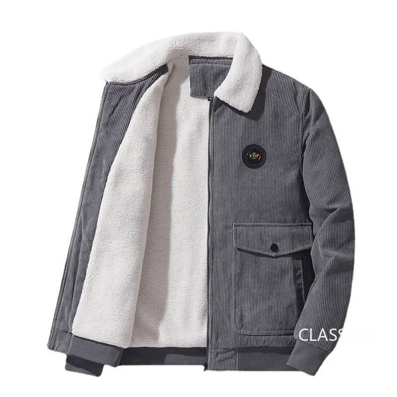 Men Corduroy Winter Coats Fleece Down Jackets Casual Jaquetas New Fashion Male Thicker Warm Parkas Short Winer Jackets Size 5XL