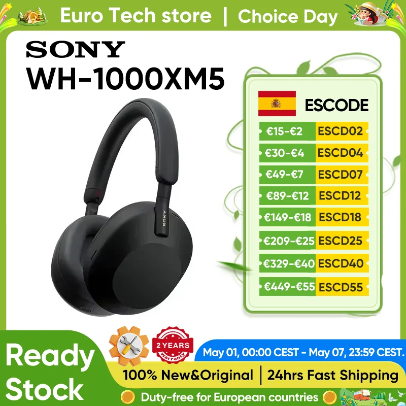 Nuevos Auriculares Inalámbricos con Cancelación de Ruido Sony WH-1000XM5, Batería de 30 Horas, Procesador Integrado V1, Ajuste Suave de Cuero, 4 Micrófonos