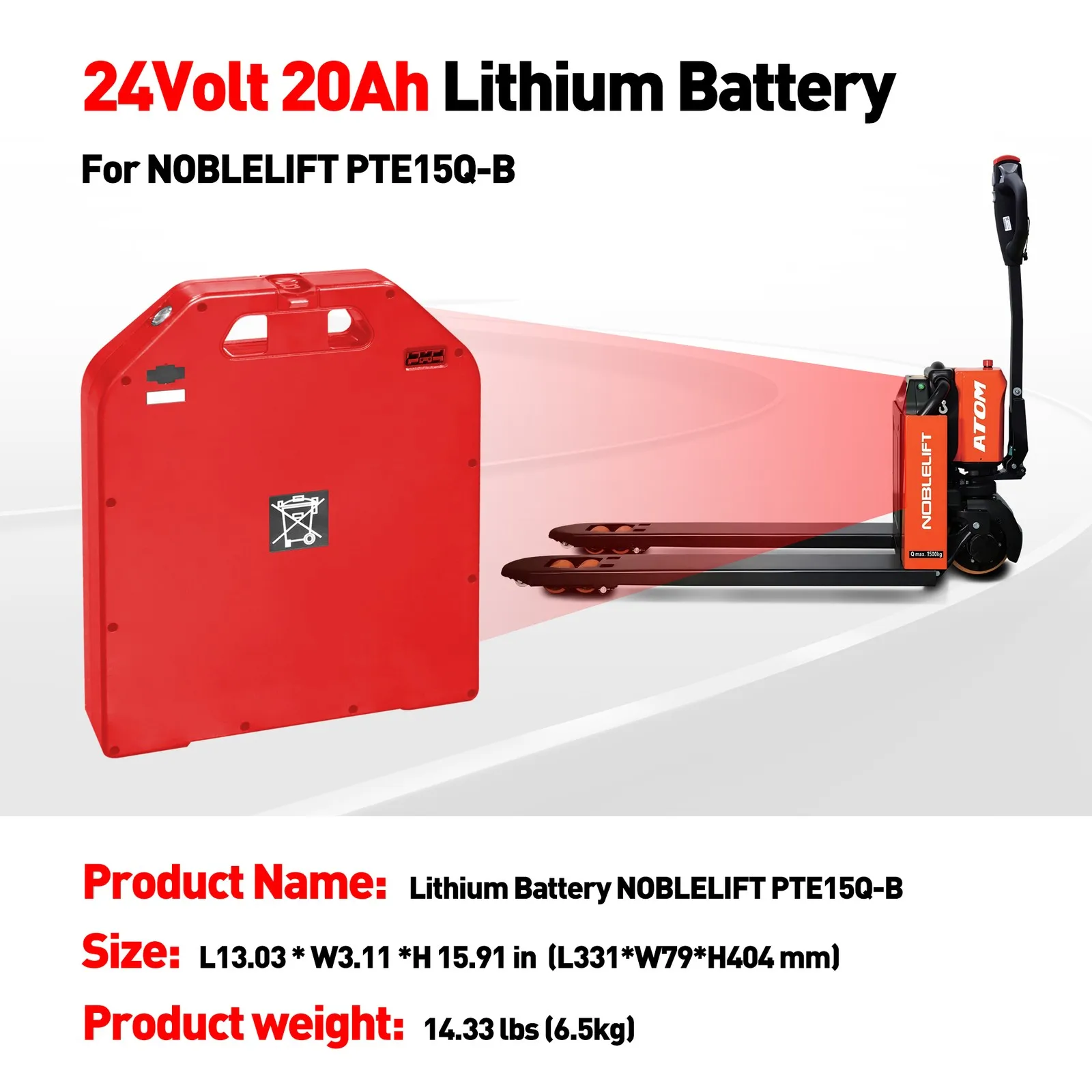 بطارية ليثيوم 24 فولت 20 أمبير في الساعة لشاحنة البليت الكهربائية جاك NOBLIFT ATOM PTE15Q-B، Liugong CLG2015L-N2