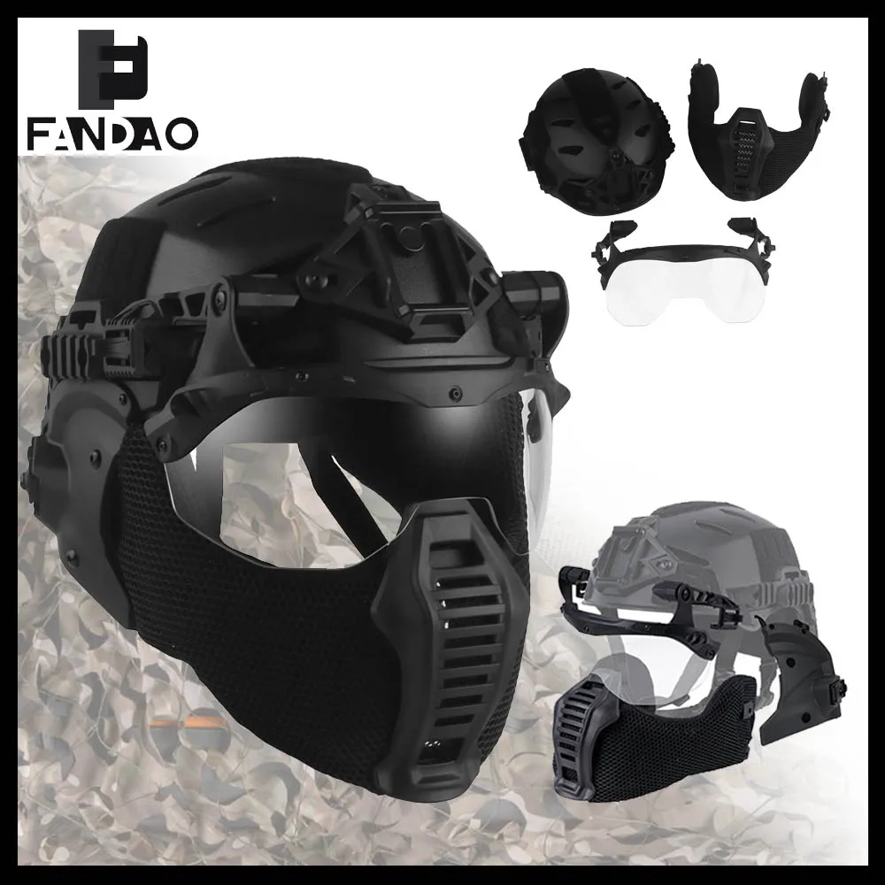 

Tactical Helmet Set Airsoft Full Protection Helmet for Wendy with Half Face Mask Side Cover Flip Goggles for CS Game Paintball