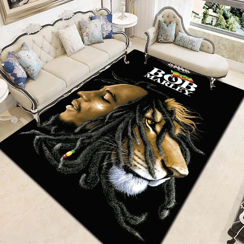 Bob Marley Culture Print Flannel Area Rug Non‑Slip Floor Mat For Couch Bedroom Game Room Living Room Home Holiday Decor Gift