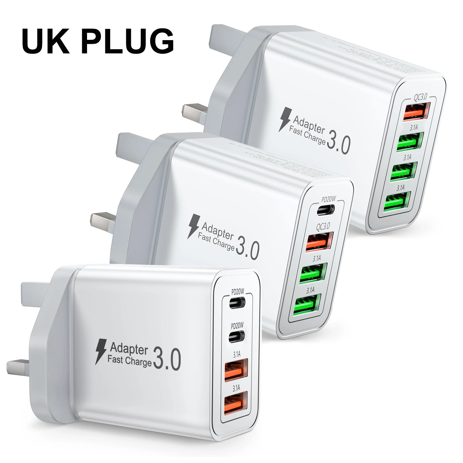 Multi Port Quick Charge PD 3.0 Fast Charger Block, 40W 4 Ports USB Type C Phone Chargers Wall Adapter for iPhone, Xiaomi