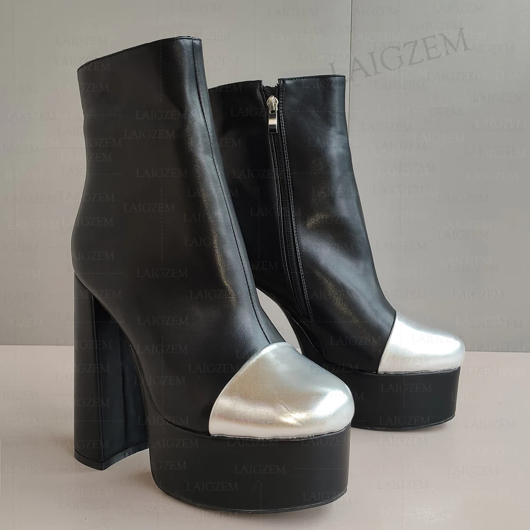

ZHIMA/женские ботильоны на платформе, на молнии, на толстом высоком каблуке, в стиле пэчворк, женская обувь унисекс ручной работы, женские большие размеры 41 46 52