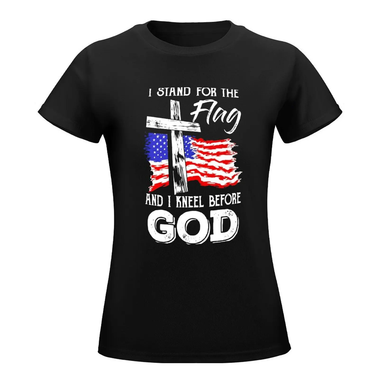 I Stand For The Flag And I Kneel Before God American Flag Cross Christian T-Shirt customizeds sublime Woman clothing