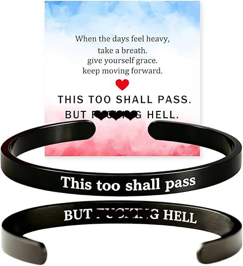 Dies wird auch vergehen Mantra-Manschettenarmband, aber die Hölle, versteckte Botschaft, graviertes Armband, inspirierendes Ermutigungsgeschenk für Frauen und Männer – Detail 5