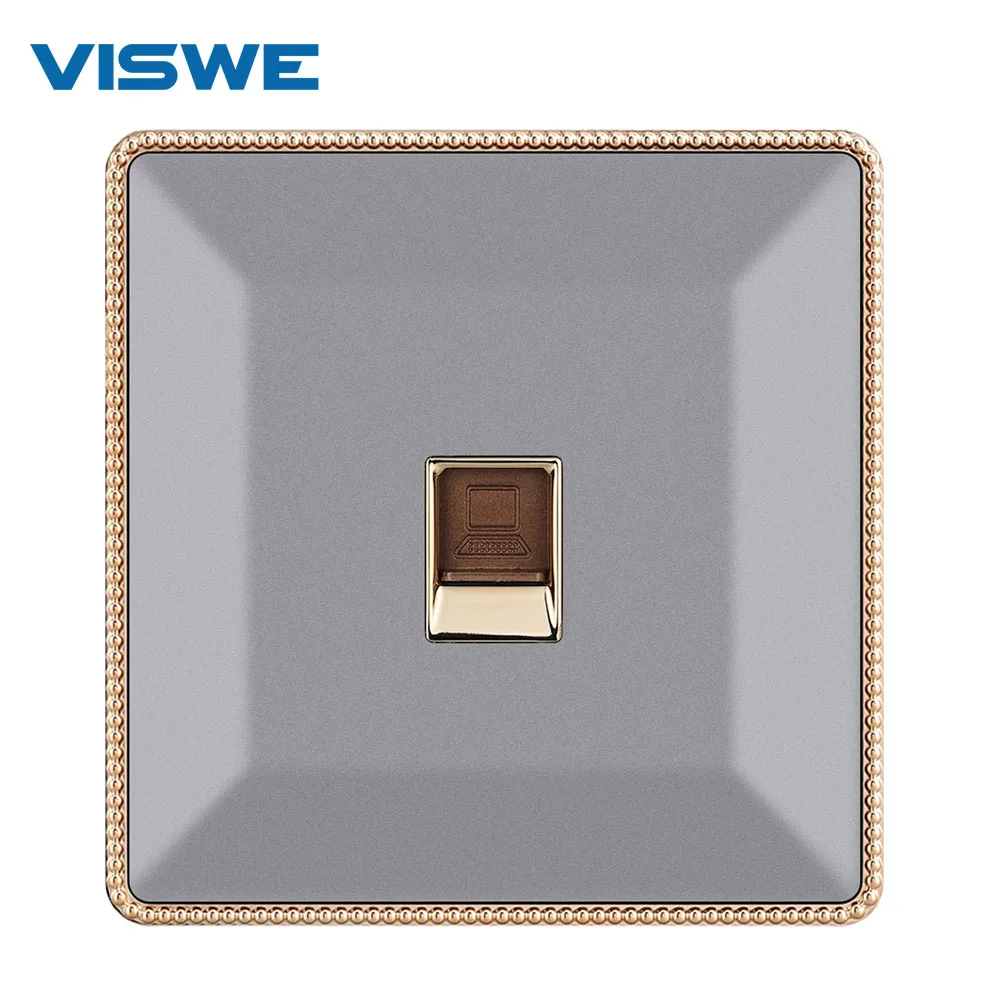 VISWE Internet Rj45 Cat6 Outlet, Wall Computer Interface, Universal Electric Socket, 86*90mm Acrylic Panel with gold border