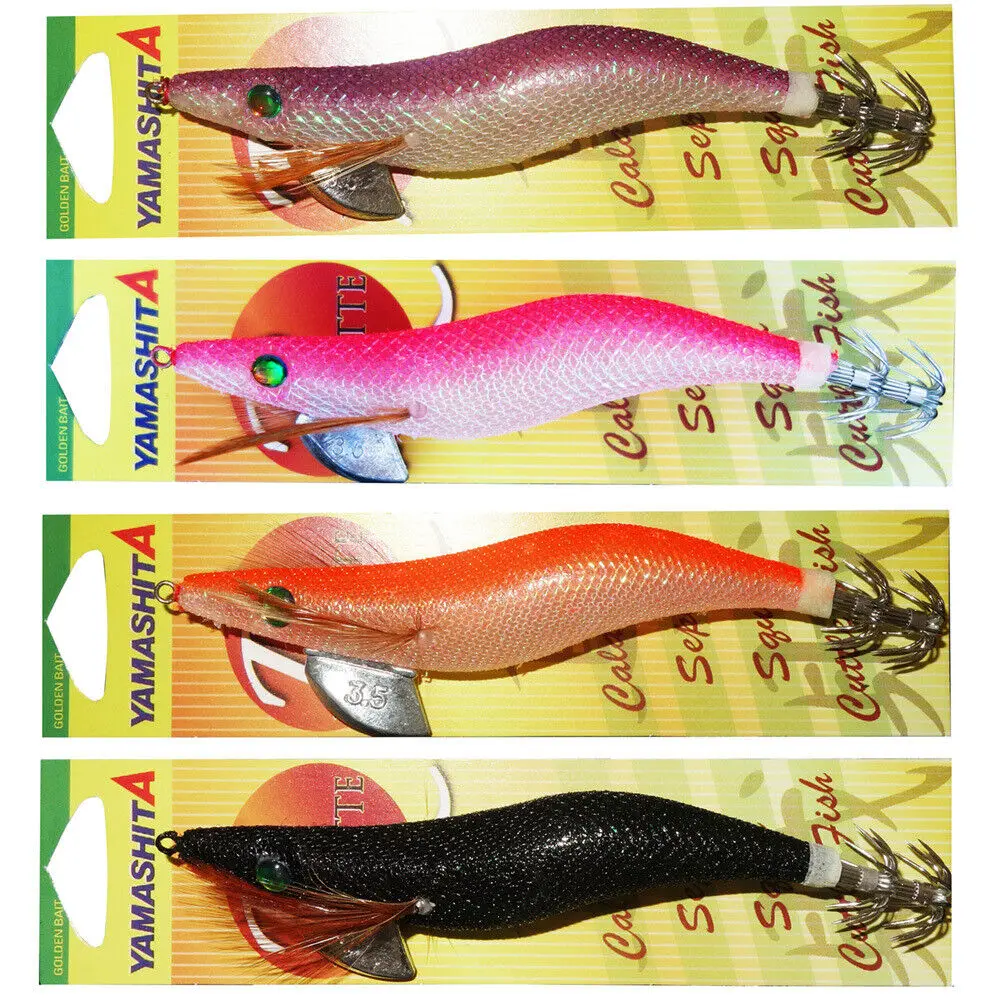 

4X 3.5 YAMASHITA SQUID JIGS Glow in Dark Rattle Squid JIg