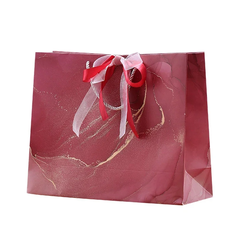 logo customized Printed Red Paper Bags with Rope or Ribbon Handle Custom Gold Foil Logo Luxury Jewelry Paper Bag