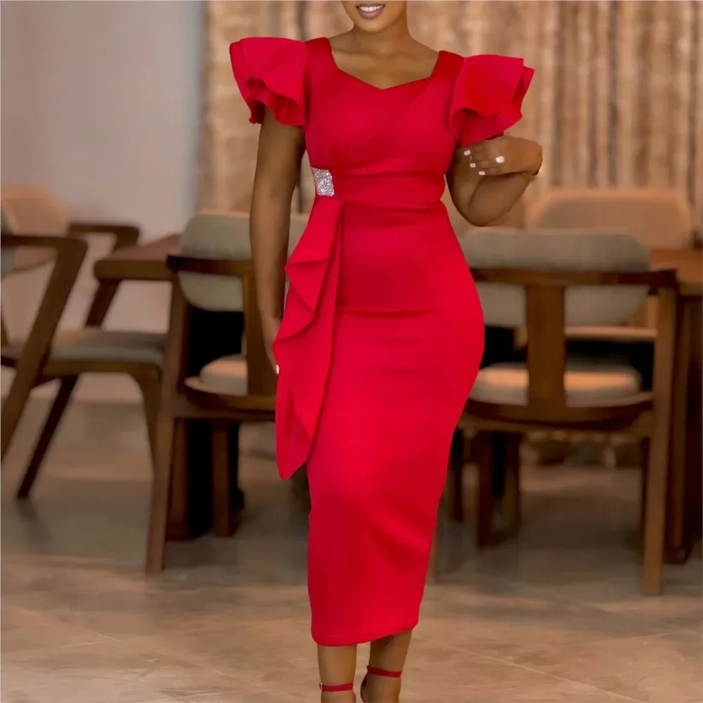 Cpsymym moda babados emagrecimento vestido feminino verão novo manga curta emagrecimento corpo abraçando elegante feminino um passo escritório dre