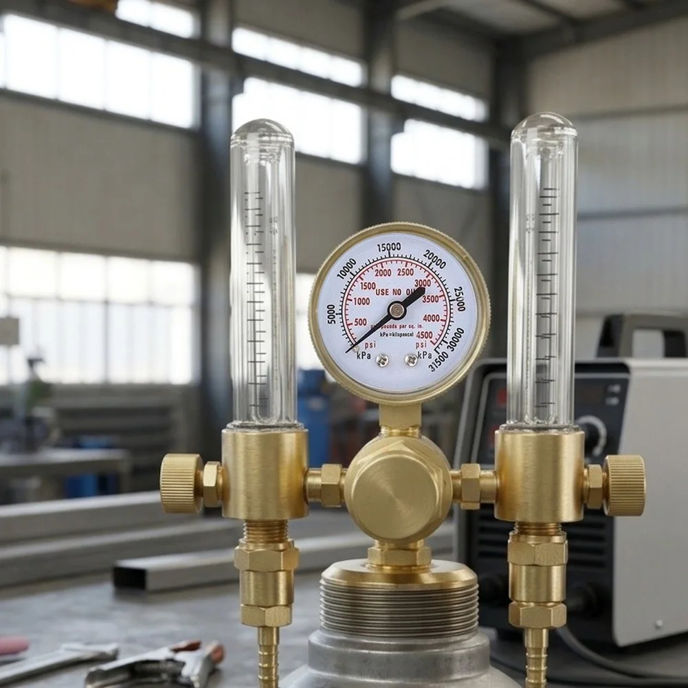 Dual Outlet Brass Gas Pressure Regulator With Transparent Flowmeters For Argon Welding Gas Cylinder Tool Dual Outlet
