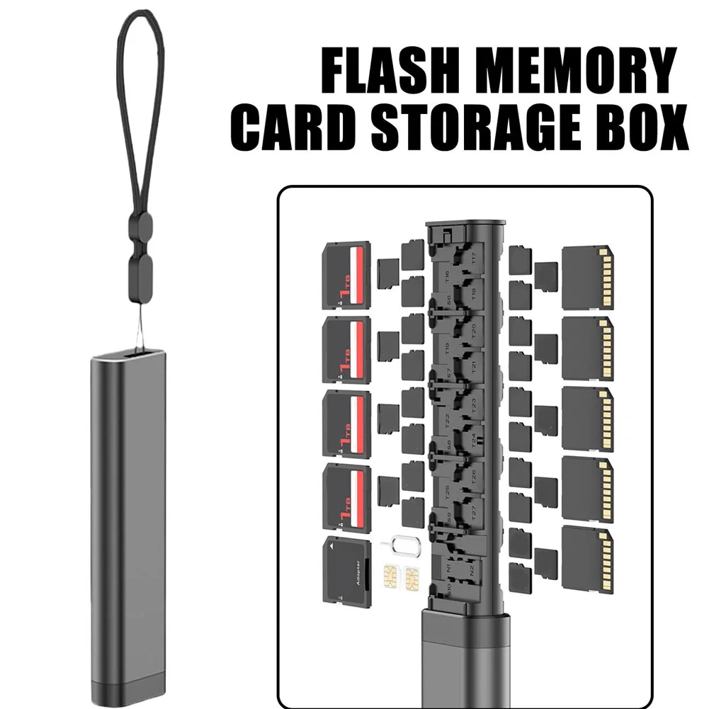 

Multi-functional Cable SD TF Card Storage Box Micro SD Cards SIM Card Carring Case With Lanyard 30 In 1 Phone Stand
