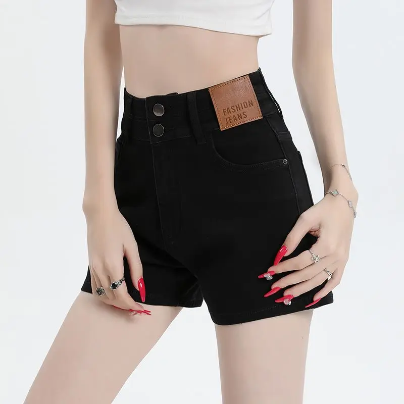 

Women Summer High Waisted Solid Hot Short Jeans Ladies Korean Wide Leg Casual Denim Trousers Loose High Street Slim Short Jorts