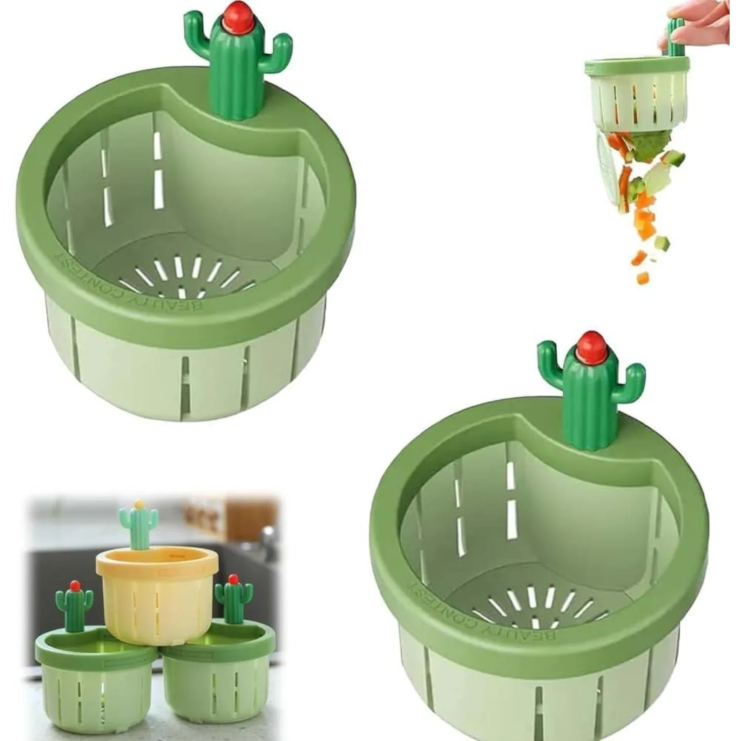 Cactus Kitchen Sink Drain Strainer, Press Automatic Dumping Basket, Kitchen Waste Collector Filter, Multi-Functional  Use Cactus