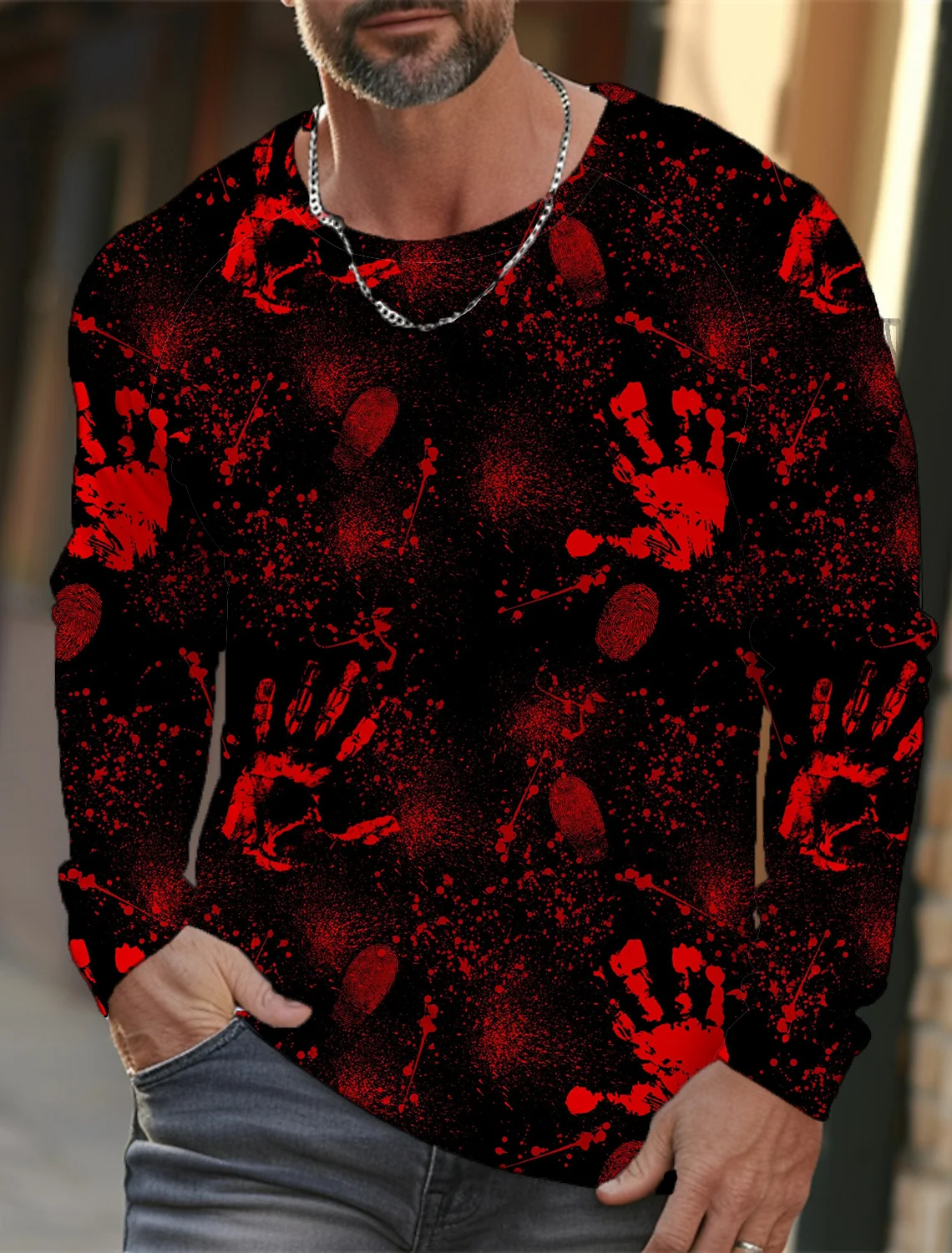 

2024, осенне-зимняя мужская футболка с длинным рукавом и 3D принтом на Хэллоуин, мужская уличная футболка с круглым вырезом и длинным рукавом