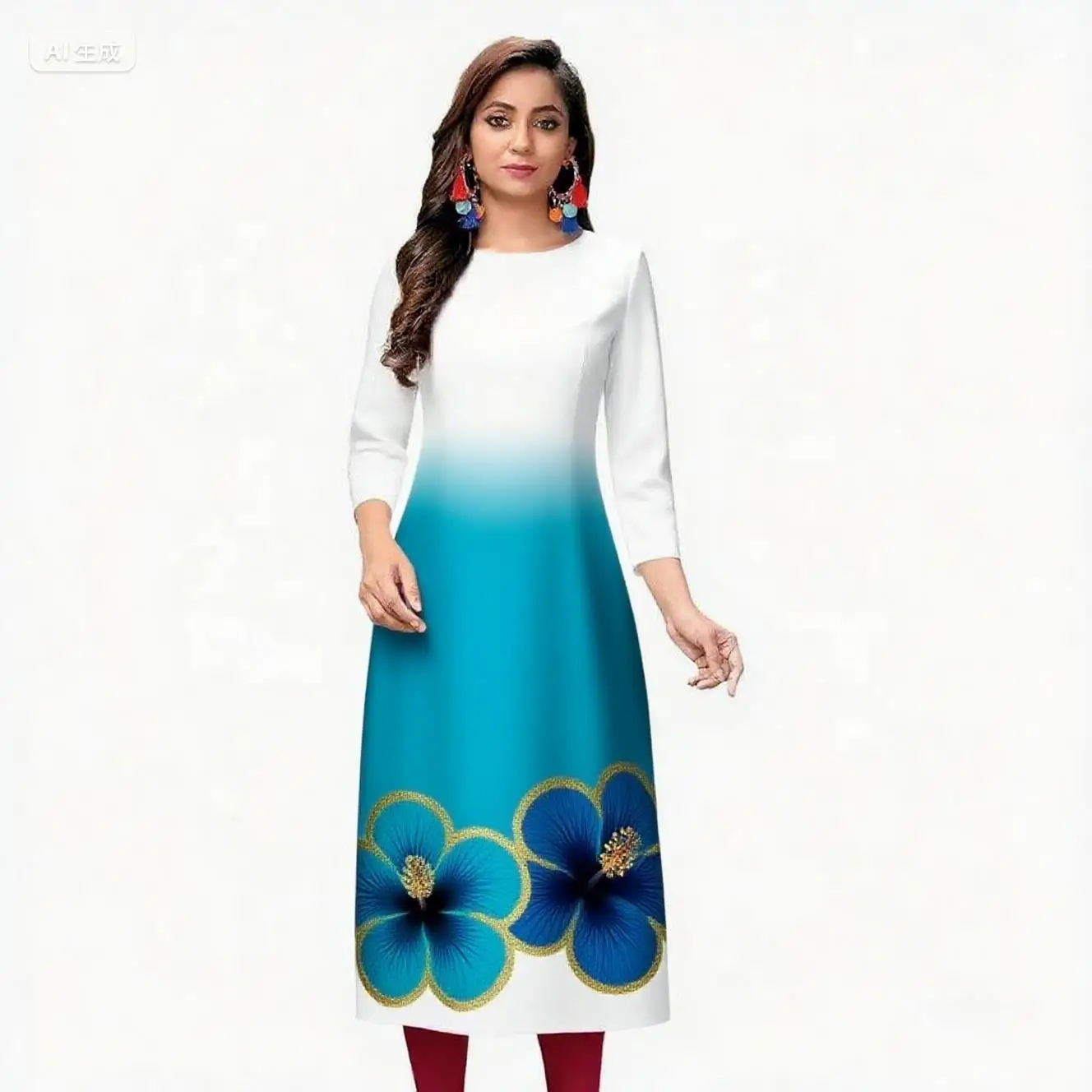 فستان كاجوال للنساء المسلمات كورتا على الطراز الوطني مستقيم كاجوال بتصميم الطاووس العرقي واليوسفي عباية تركية بحاشية شق #6