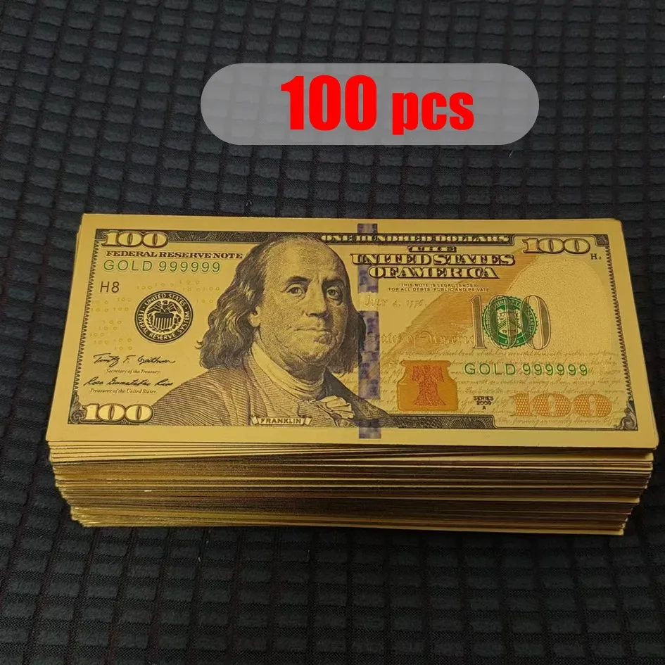 USD 100 달러 지폐, 24k 금박 지폐, 수집용 가짜 돈, 100 개, 신제품