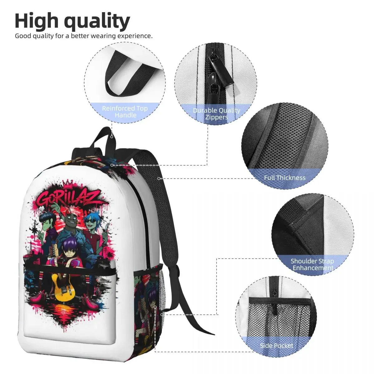 Gorillaz Punk Rock Band Backpack Daypack Large Capacity Children BookBag School Bag Shoulder Bags for Men Women