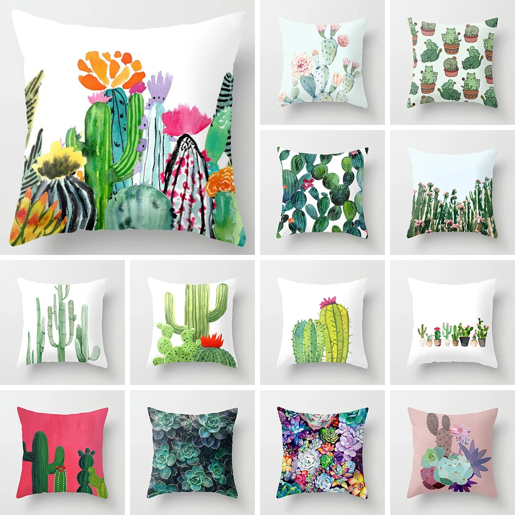 Nordic Style Tropical Plant Cactus Pattern Cushion Cover Sofa Car Office Pillowcase Home Decor 