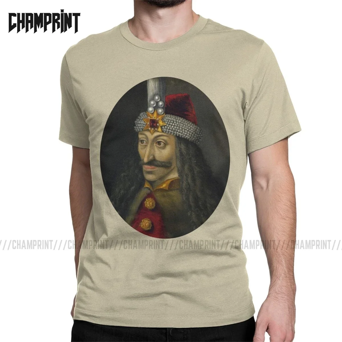 Vlad The Impaler Portrait Dracula T-Shirt for Men 100% Cotton Tepes Gothic Vampire Goth Horror Movie Scary halloween Tees