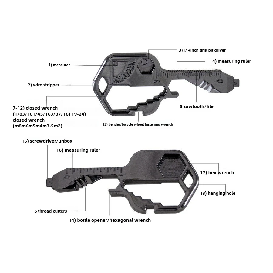 24 in 1 Key Tool Multi functional Stainless Steel Keychain Creative Small Tool Key EDC Key Tool