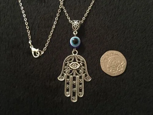 Personalized Hamsa Hand Necklace  Hand of Fatima Spiritual Yoga Buddha Evil Eye Pendant