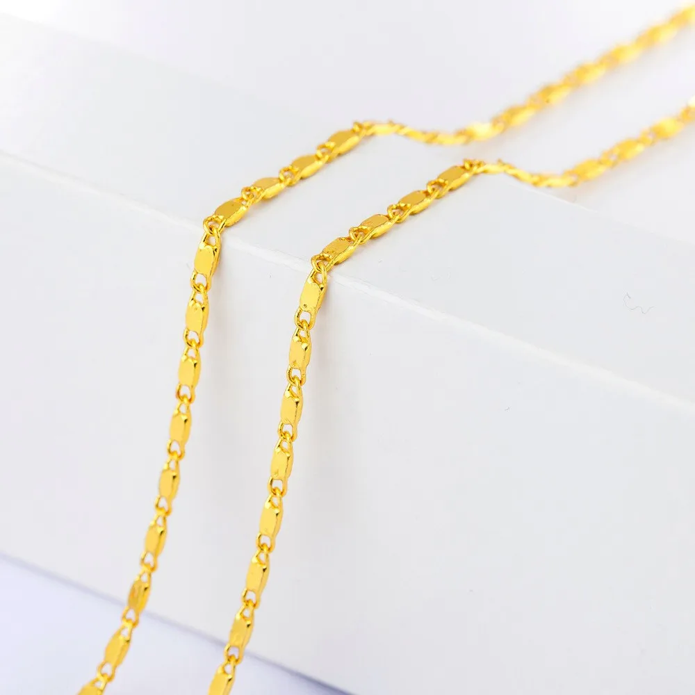

Luxury 24K 9999 Pure Gold real gold Women's fashion necklace clavicle chain smooth flat necklace