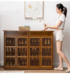 Household corridor door shoe cabinet living room multi-layer shoe rack small apartment bamboo solid wood dustproof shoe storage