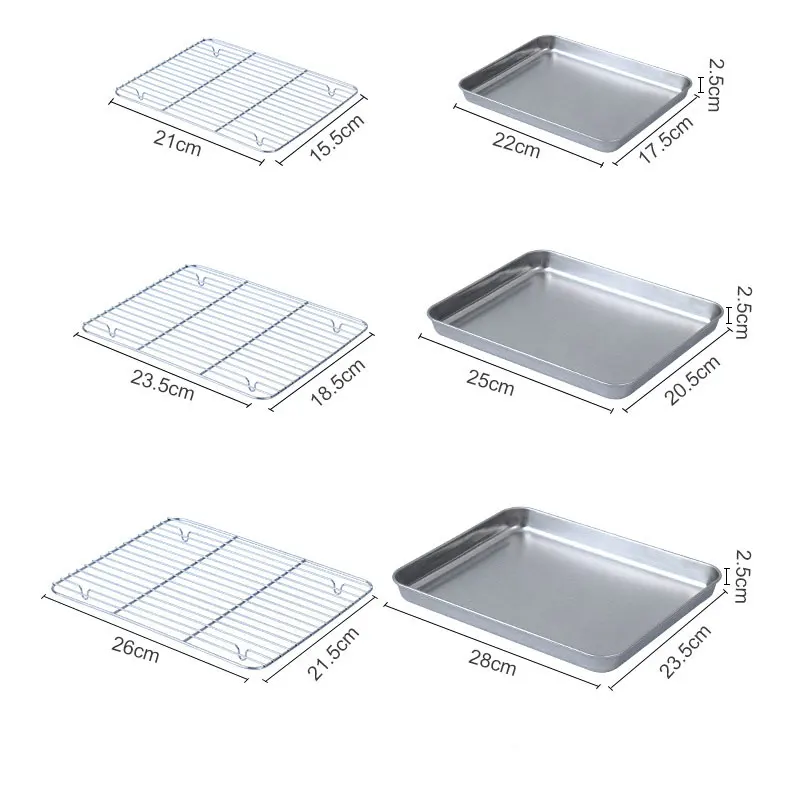 Stainless Steel Baking Tray Cooling Rack Set Grid Drying Distribution Frame Fruit Cake BBQ Tray Kitchen Multipurpose Oven Tray