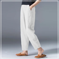 2024 New Summer Retro Art Fashion Trend Comfortable Elastic Waist Pocket Loose Casual Solid Color Simple Versatile Harlan Pants