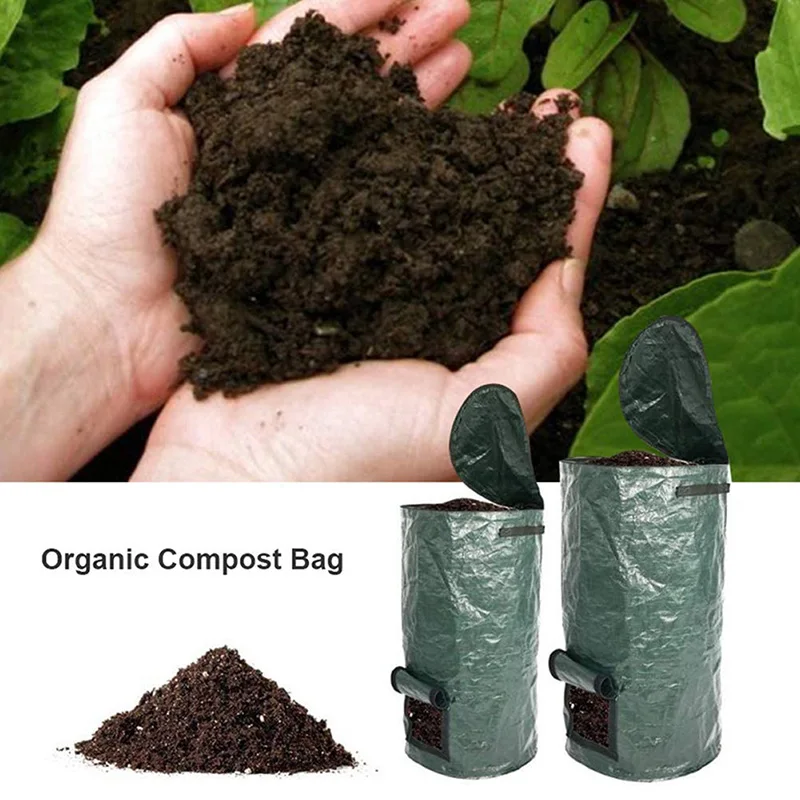 1PC Foldable Collapsible Garden Yard Compost Bag with Lid Environmental Organic Ferment Waste Collector Refuse Sack Composter