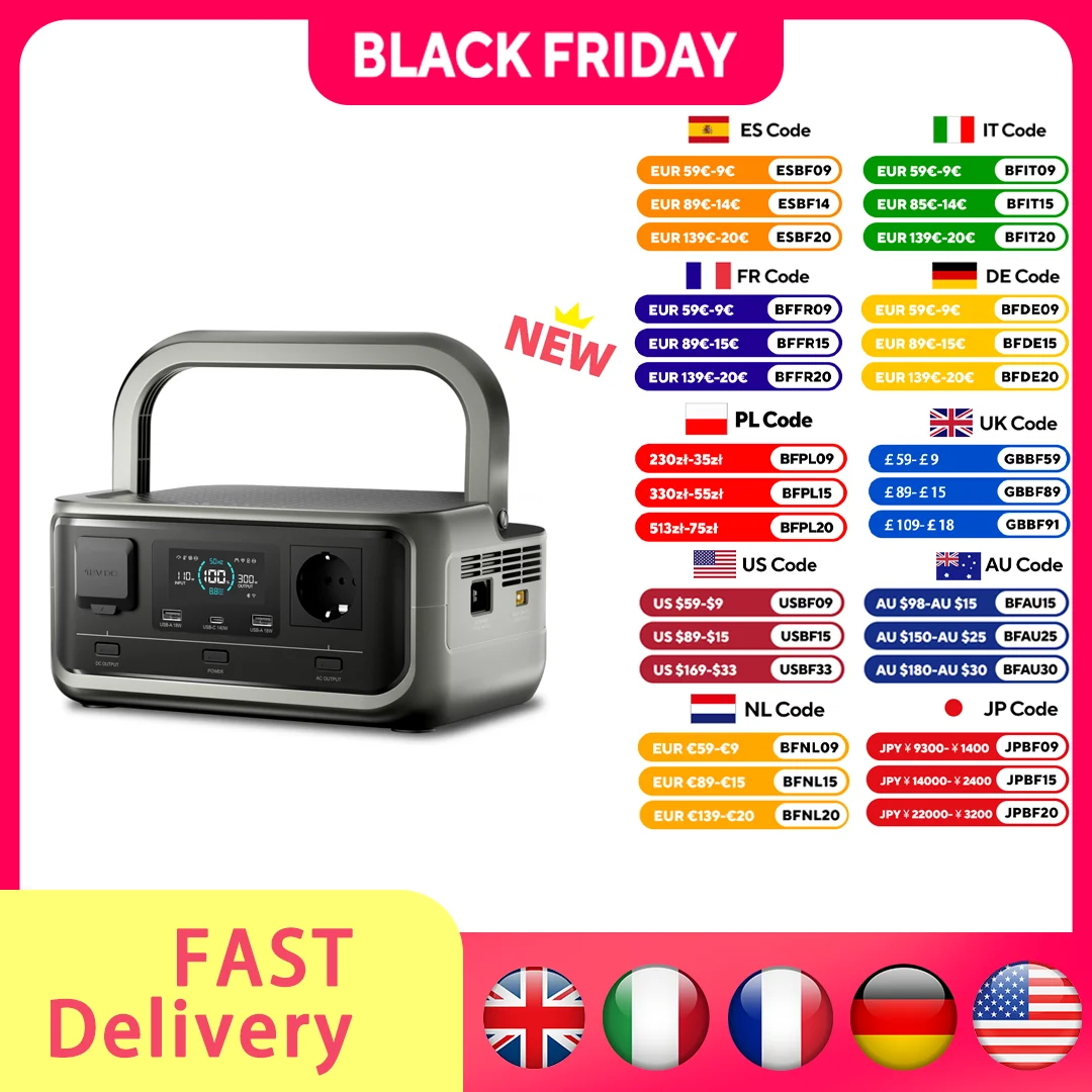 ALLPOWERS VOLIX P300 centrale électrique portable 256Wh LiFePO4 batterie 300W (pico 600W) sortie ca pour camping en plein air voyage usage domestique