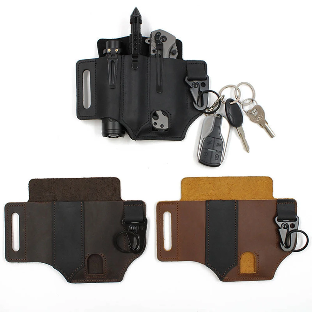 

Leather Bag Multi-tool Leather Bag Sheath Pocket Multitool Holder Essentials Organizer Belt Pouch Pocket for Key Ring Flashlight