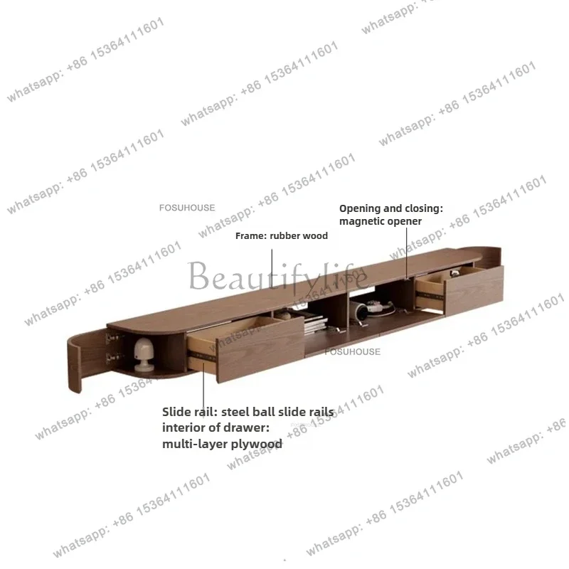 Solid Wood Suspended TV Stands Nordic Home Storage TV Cabinet Small Apartment Ambient Light Cabinet Retro Living Room Furniture